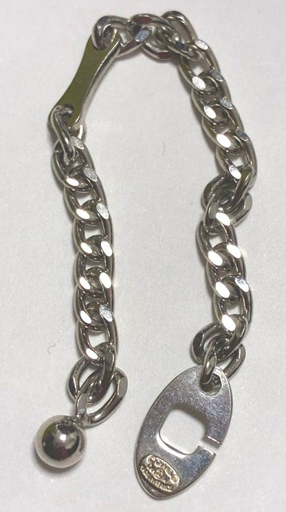 CHANEL Key Chain Holder Silver Tone Curb Chain Ball Charm Made in France Used