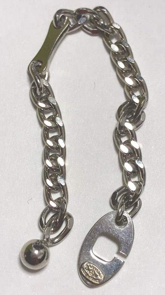 CHANEL Key Chain Holder Silver Tone Curb Chain Ball Charm Made in France Used