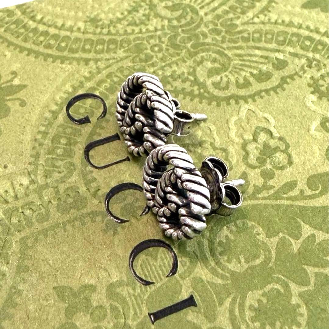 Gucci GG Marmont Double G Twist Stud Earrings Silver 925 Authentic Japan Used