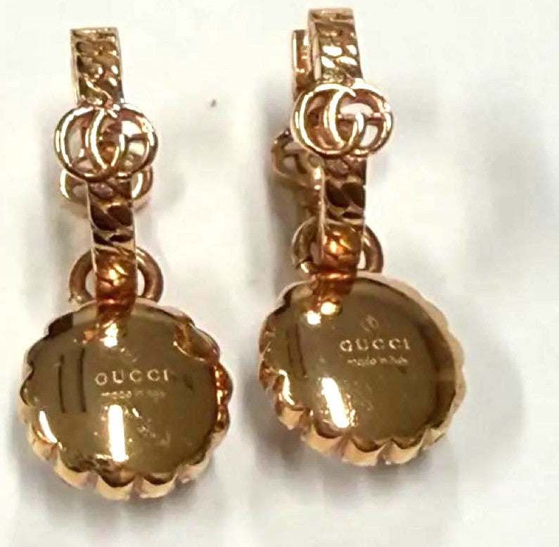 GUCCI Double G Flower Hoop Earrings Pink Gold Pearl Rhinestone 2.3cm Japan