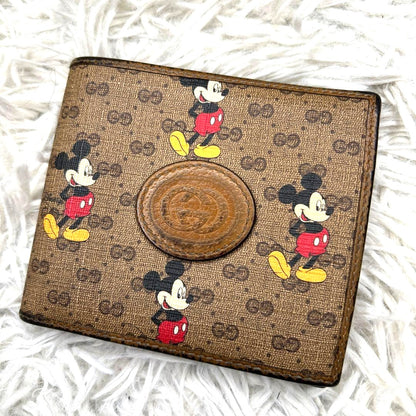 GUCCI x Disney Mickey Mouse GG Supreme Bifold Wallet Brown Leather 602549 Used