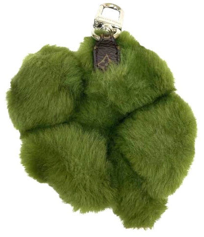 Louis Vuitton LV Lucky Trefoil Fur Bag Charm Key Ring Green Auth France Used