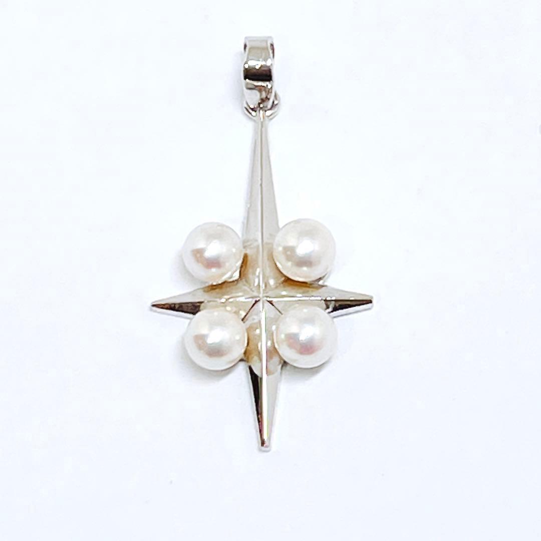 Mikimoto Genuine Baby Pearl Cross Star Faith Pendant Top 925 Silver 3.8-4.0mm