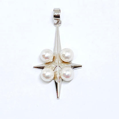 Mikimoto Genuine Baby Pearl Cross Star Faith Pendant Top 925 Silver 3.8-4.0mm