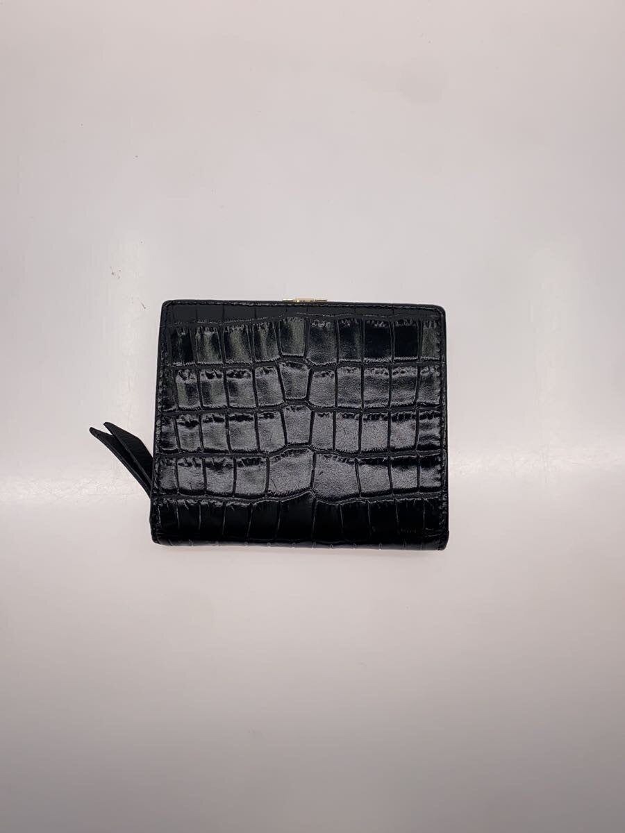Strathberry Crescent Bifold Wallet Black Croc Embossed Leather Gold Hardware Sna