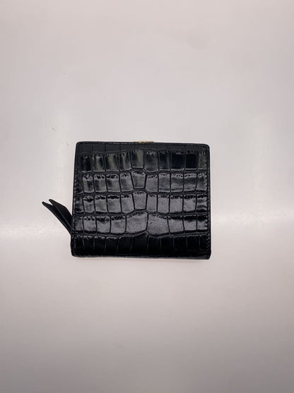 Strathberry Crescent Bifold Wallet Black Croc Embossed Leather Gold Hardware Sna