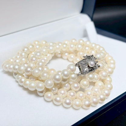 Akoya Genuine Pearl Double Strand Necklace White 6.0-6.3 mm 0.24-0.25" 925 Great