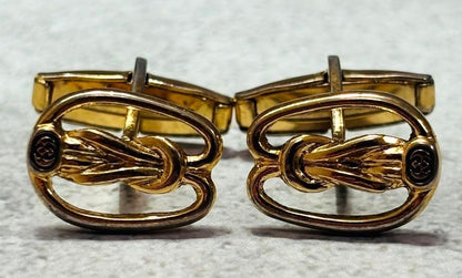 GUCCI Vintage Gold Tone Cufflinks Knot Logo Oval Men Accessory Authentic Italy