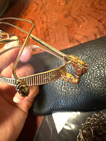 Chrome Hearts Vagabond Clear Glasses Gold Metal Round Frame Authentic Japan Used