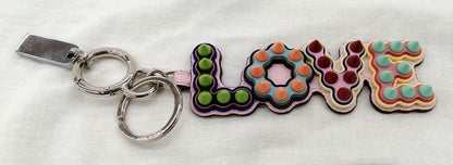 FENDI LOVE Leather Keychain Bag Charm Multicolor Studs Pink Key Ring Italy