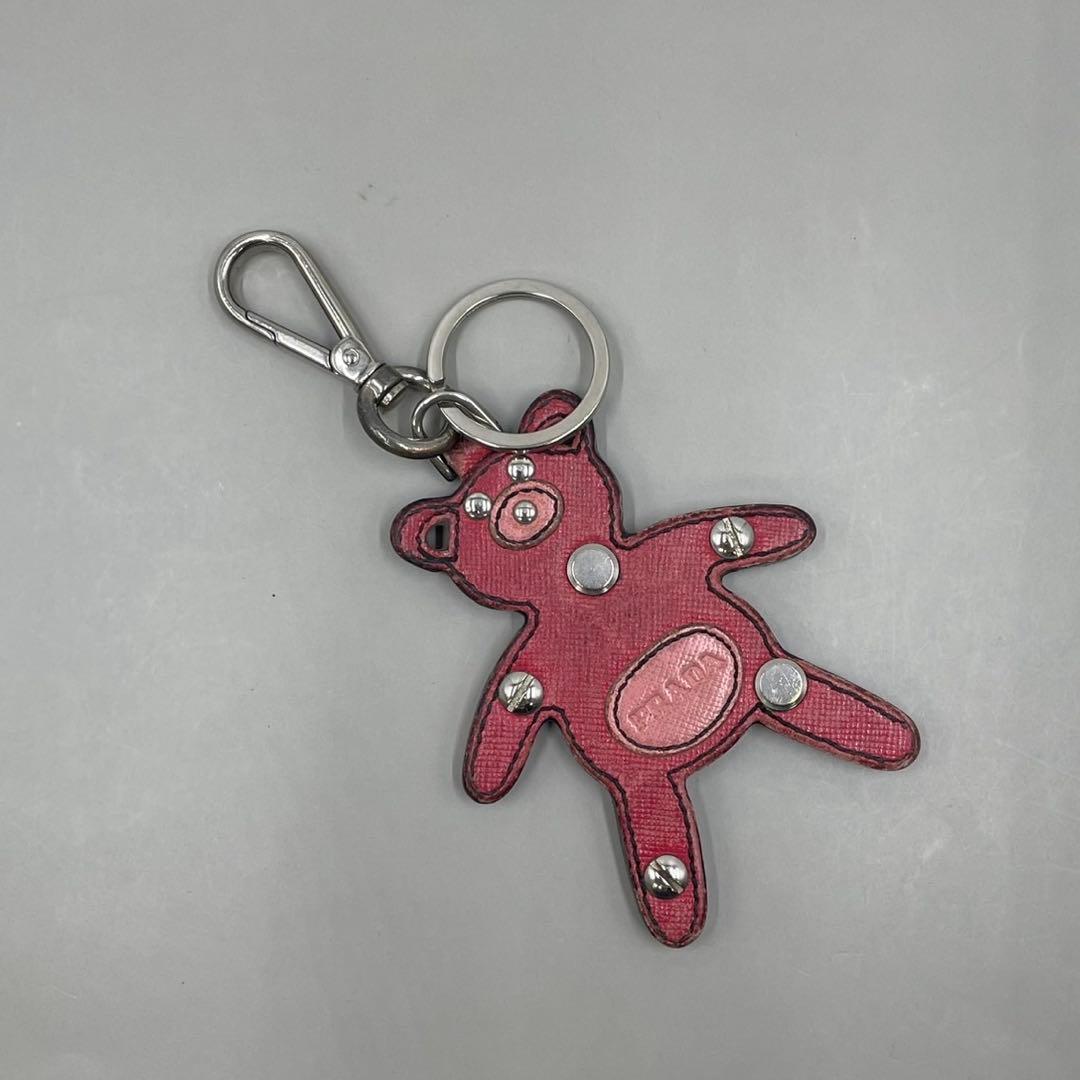 PRADA Red Saffiano Leather Bear Bag Charm Keyring Keychain