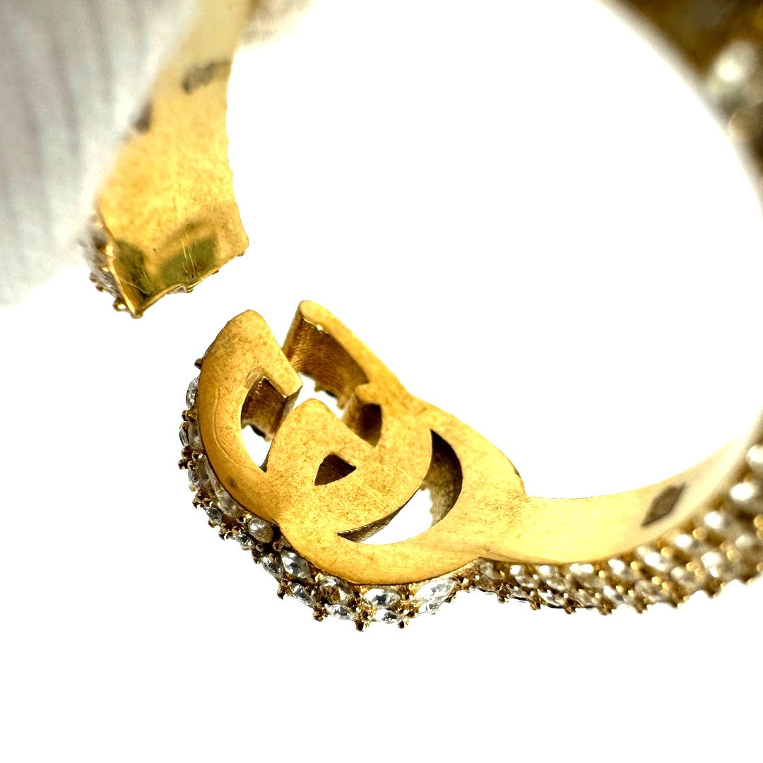 GUCCI GG Marmont Ring Rhinestone Pave Gold Tone Open Band Size US7 EUR53 Used
