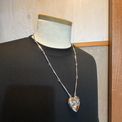 Georg Jensen Puffed Heart Necklace #126B Sterling Silver 925 Bar Link Pendant