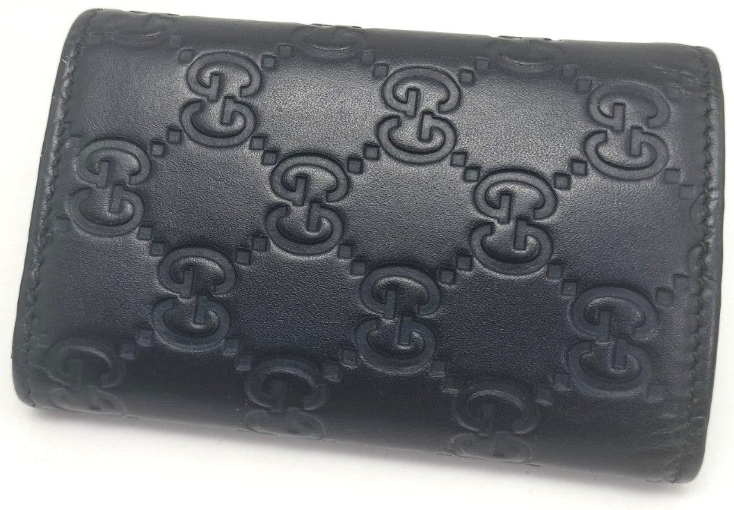 GUCCI Guccissima Key Case Holder 6-Ring Navy Blue Leather GG Logo Authentic