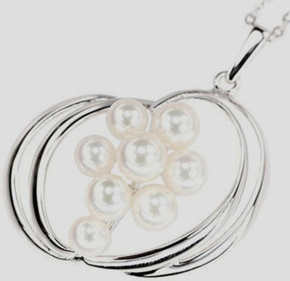 MIKIMOTO Akoya Pearl Necklace Silver SV Multi-Pearl Pendant Authentic Japan Used