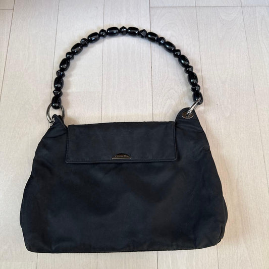 Christian Dior Malice Pearl Nylon Hobo Bag Black Beaded Handle Galliano Vintage