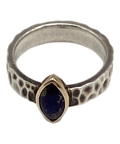 Agete Ring Lapis Lazuli K10 Gold Silver Hammered Band US2.5 EU43 Women Jewelry