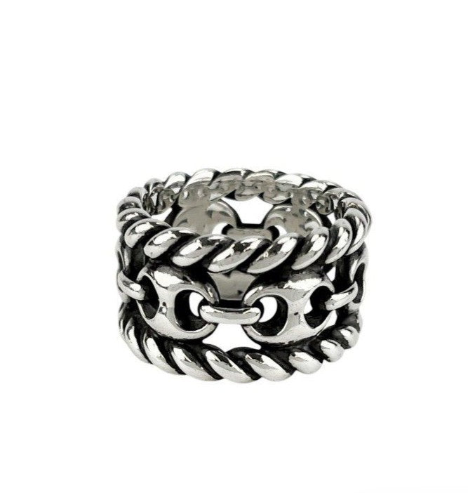 Gucci Sterling Silver 925 Marina Link Chain Wide Ring Size 59 US 8.5 Excellent