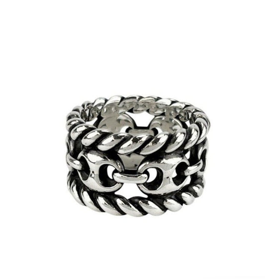 Gucci Sterling Silver 925 Marina Link Chain Wide Ring Size 59 US 8.5 Excellent
