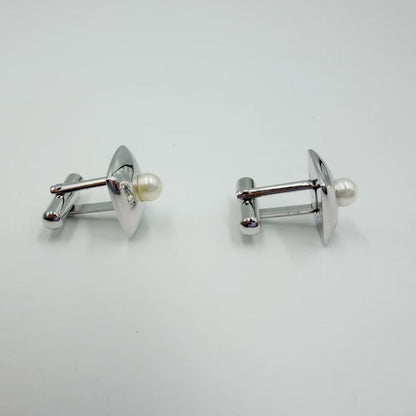 MIKIMOTO Pearl Silver Cufflinks Men Formal Accessories w/ Box Authentic Japan