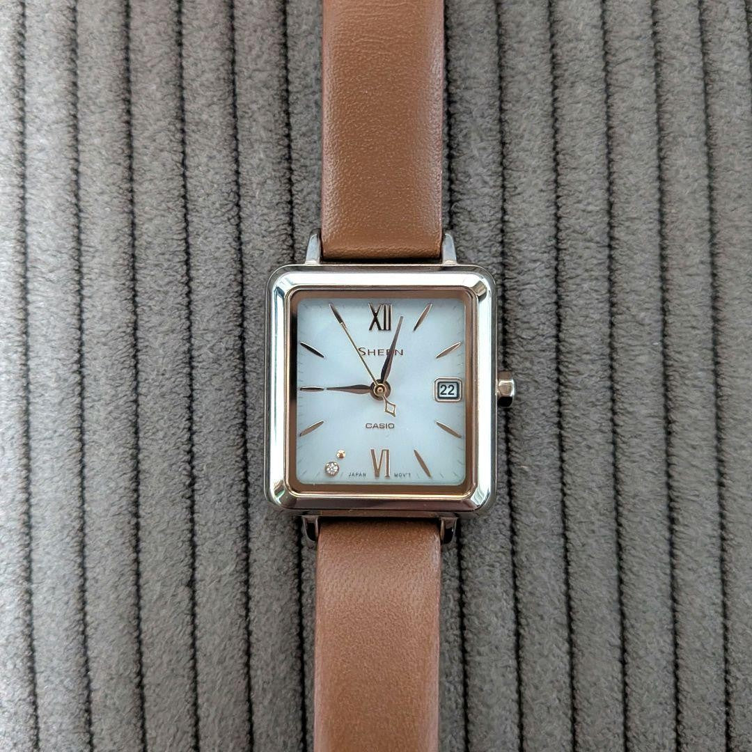 CASIO SHEEN SHS-D400CGL-7AJF Womens Solar Watch Square White Dial Leather Band