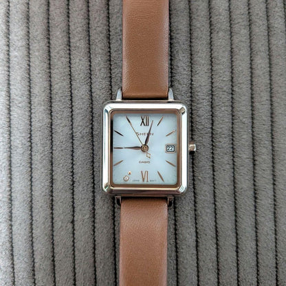 CASIO SHEEN SHS-D400CGL-7AJF Womens Solar Watch Square White Dial Leather Band