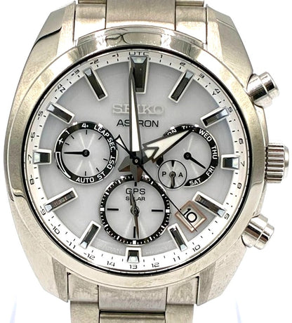 SEIKO Astron SBXC047 5X53 GPS Solar Watch Silver Stainless Steel 41mm Japan Used
