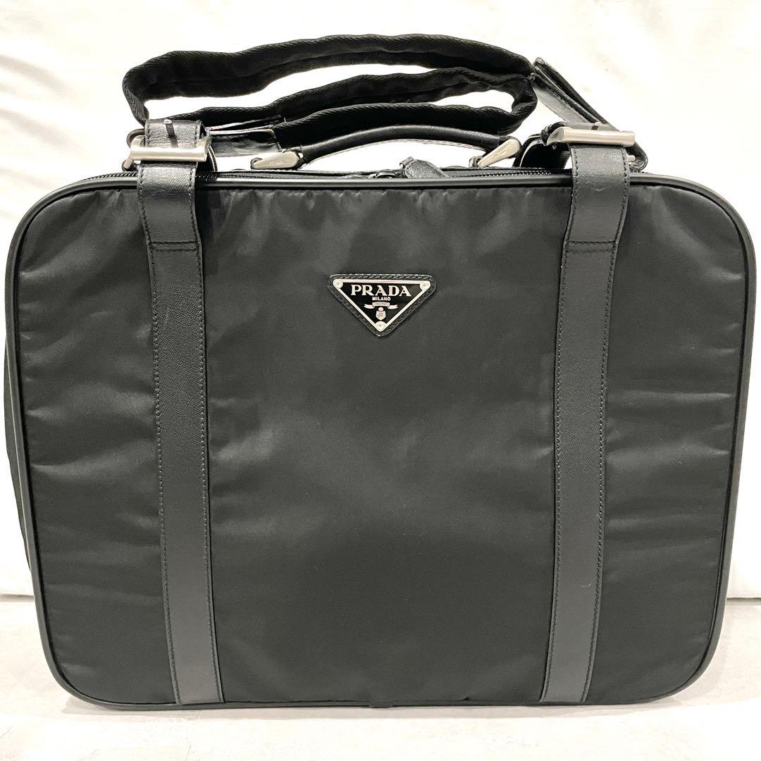 PRADA Nylon Saffiano Briefcase Business Bag Black Triangle Logo 2way Shoulder