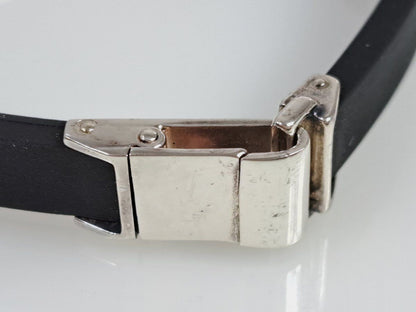 GUCCI Plate Rubber Bracelet Bangle Silver 925 Black 7.5in Authentic Unisex