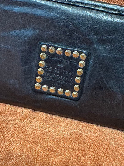 CAMPOMAGGI Studded Long Wallet Black Leather Zip Around Italy Concho Vintage
