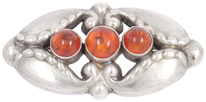 Georg Jensen #156 Brooch Silver 925 Amber Cabochon Art Nouveau Vintage Denmark