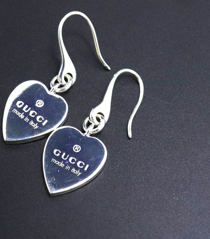 GUCCI Heart Tag Drop Earrings Silver 925 Dangle Hook Authentic Italy Japan Used