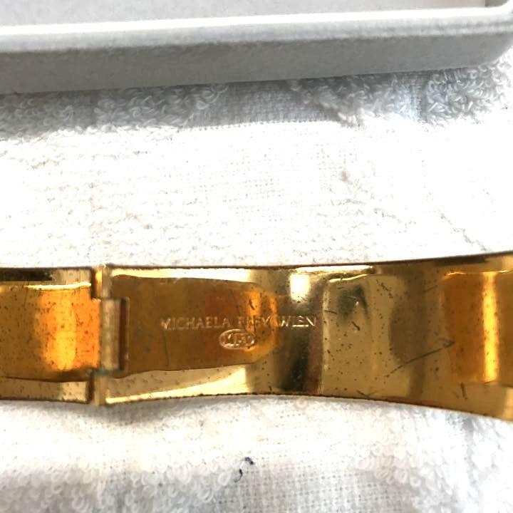 Michaela Frey Wien Austria Enamel Mosaic Cuff Bracelet Gold Tone Geometric VTG