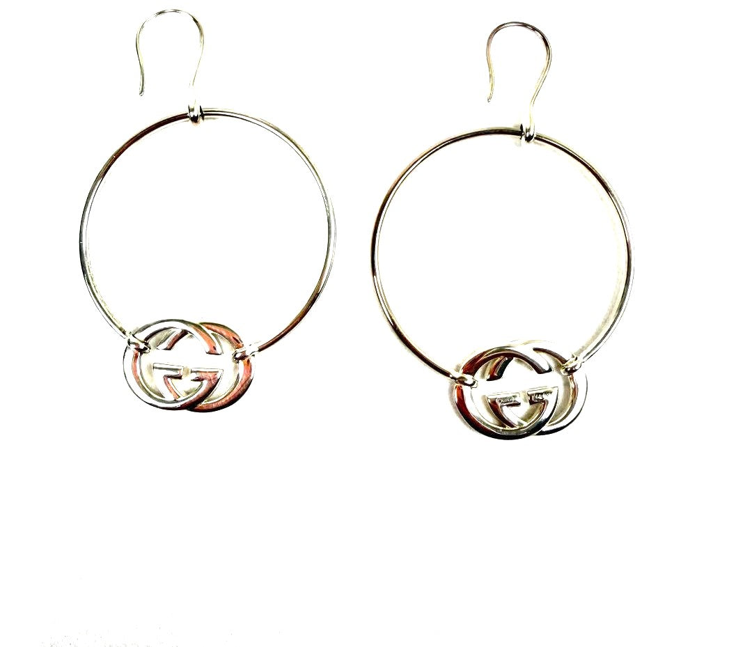 GUCCI Interlocking G Hoop Earrings Silver SV925 5.5cm(2.2") New Unused Japan