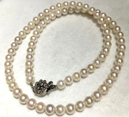 Akoya Baby Pearl Necklace White Real Pearl Silver Flower Clasp 5mm 41cm 16.1in