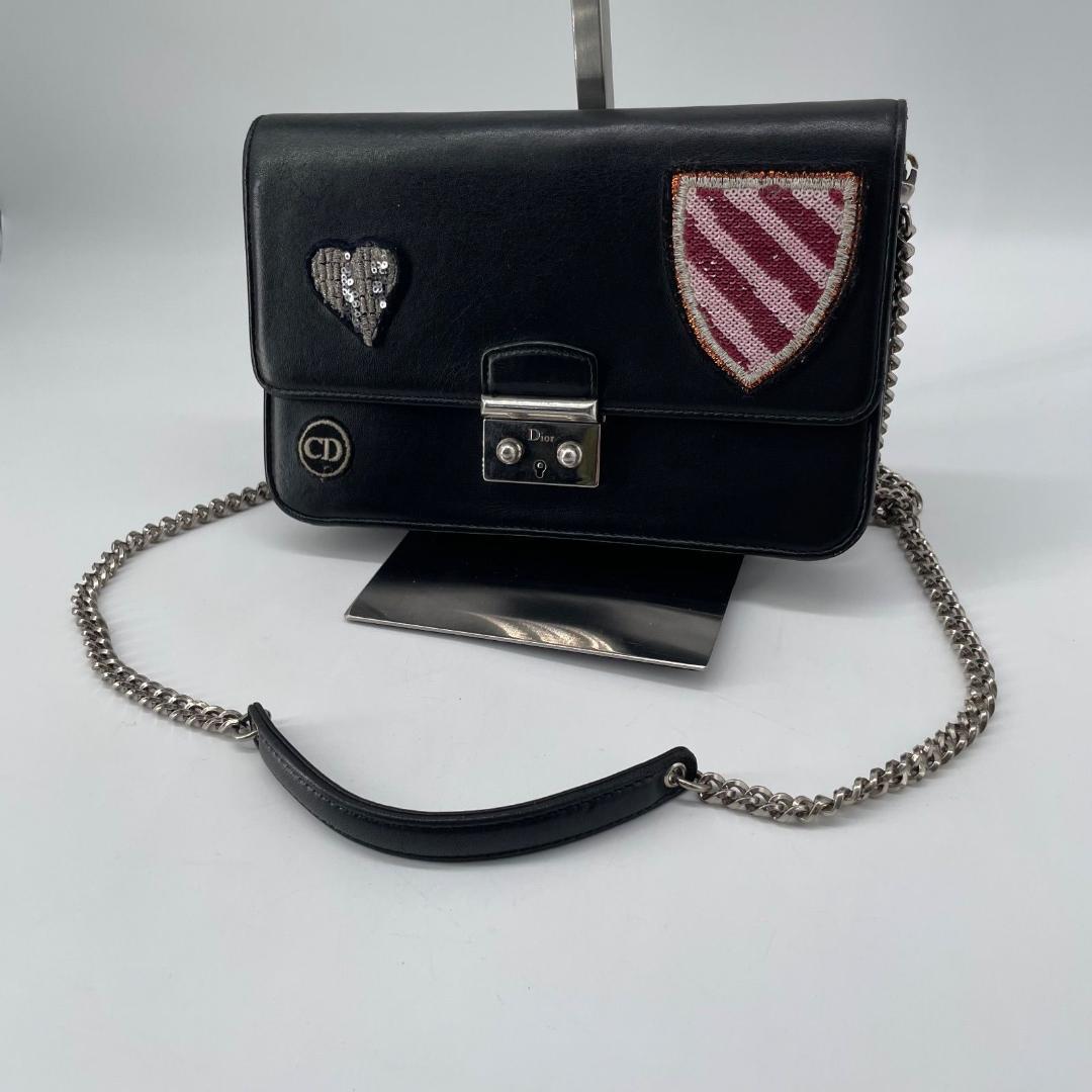 Christian Dior Raf Simons Leather Chain Strap Patch Shoulder Bag Wallet Limited