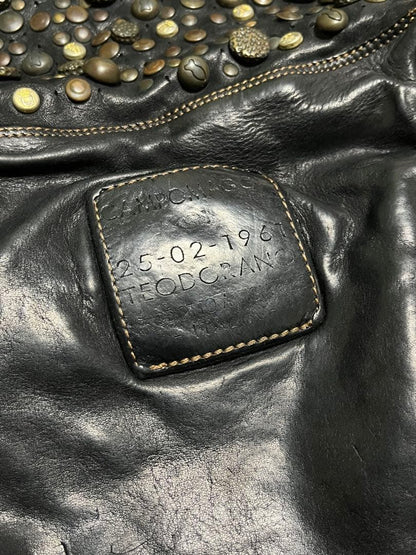 CAMPOMAGGI Studded Leather Shoulder Bag Charcoal Gray Italy Thick Vintage Boho