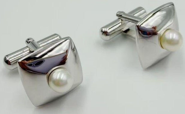 MIKIMOTO Pearl Silver Cufflinks Men Formal Accessories w/ Box Authentic Japan