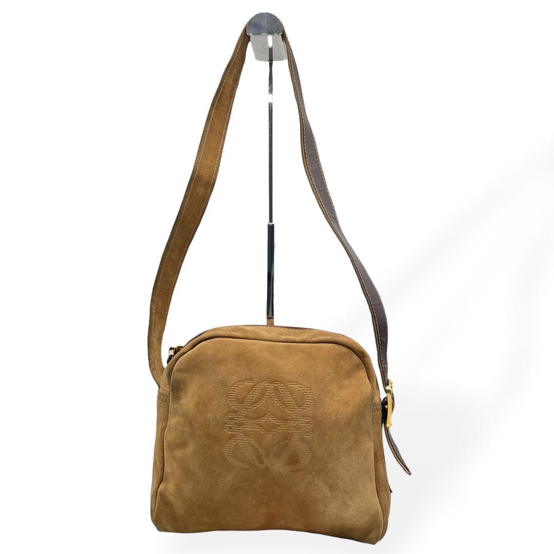 Loewe Anagram Beige Suede Shoulder Bag 20x23x9cm 7.9x9.1x3.5in