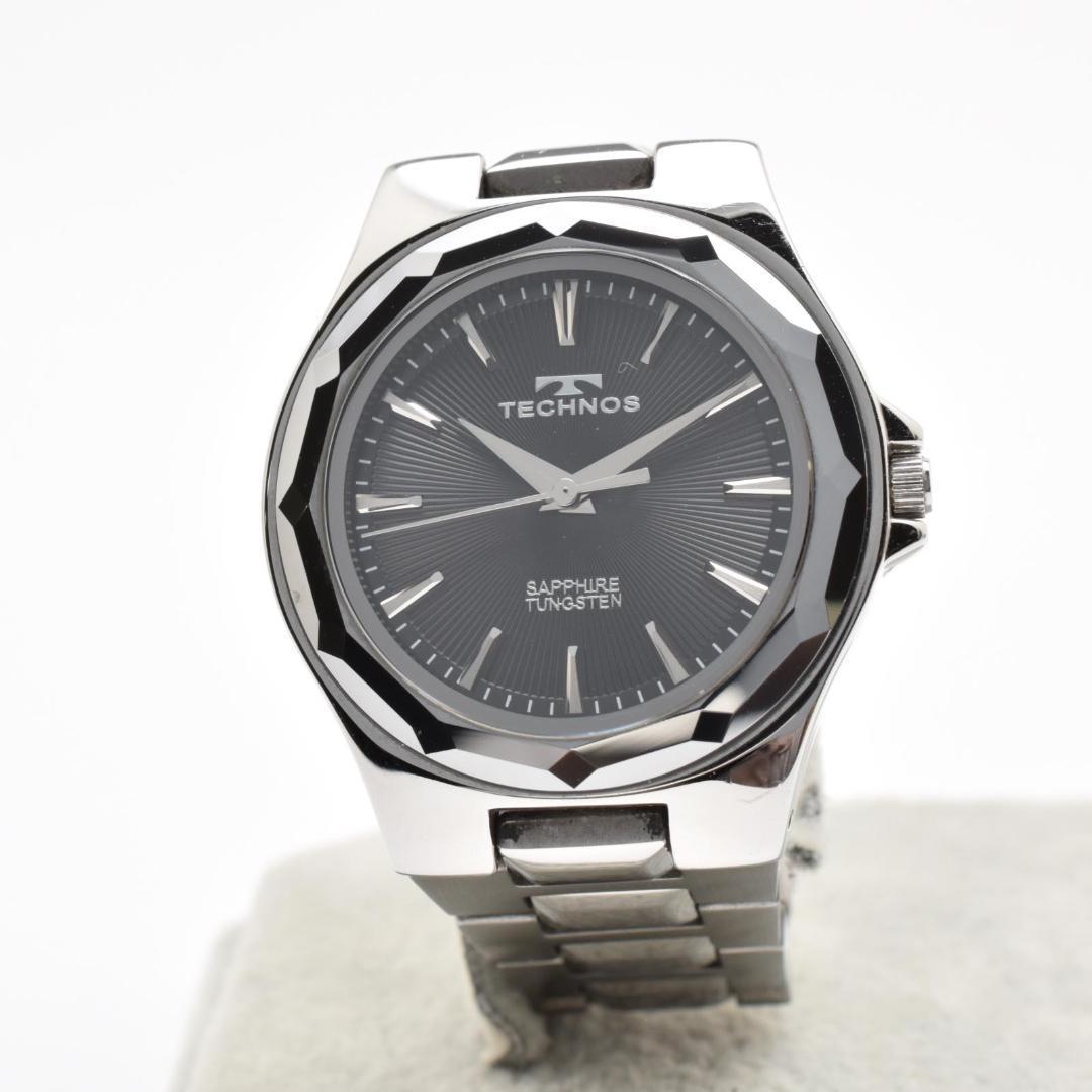 TECHNOS T9B86 Black Dial Sapphire Glass Tungsten Bezel Quarts Watch Men Working