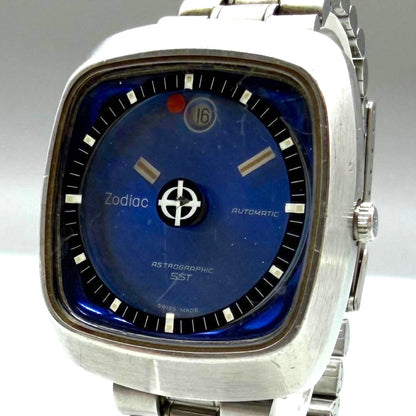 Zodiac Astrographic SST Automatic Watch Blue Dial Square Case Vintage Swiss Made