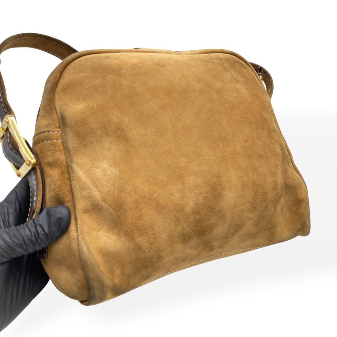 Loewe Anagram Beige Suede Shoulder Bag 20x23x9cm 7.9x9.1x3.5in