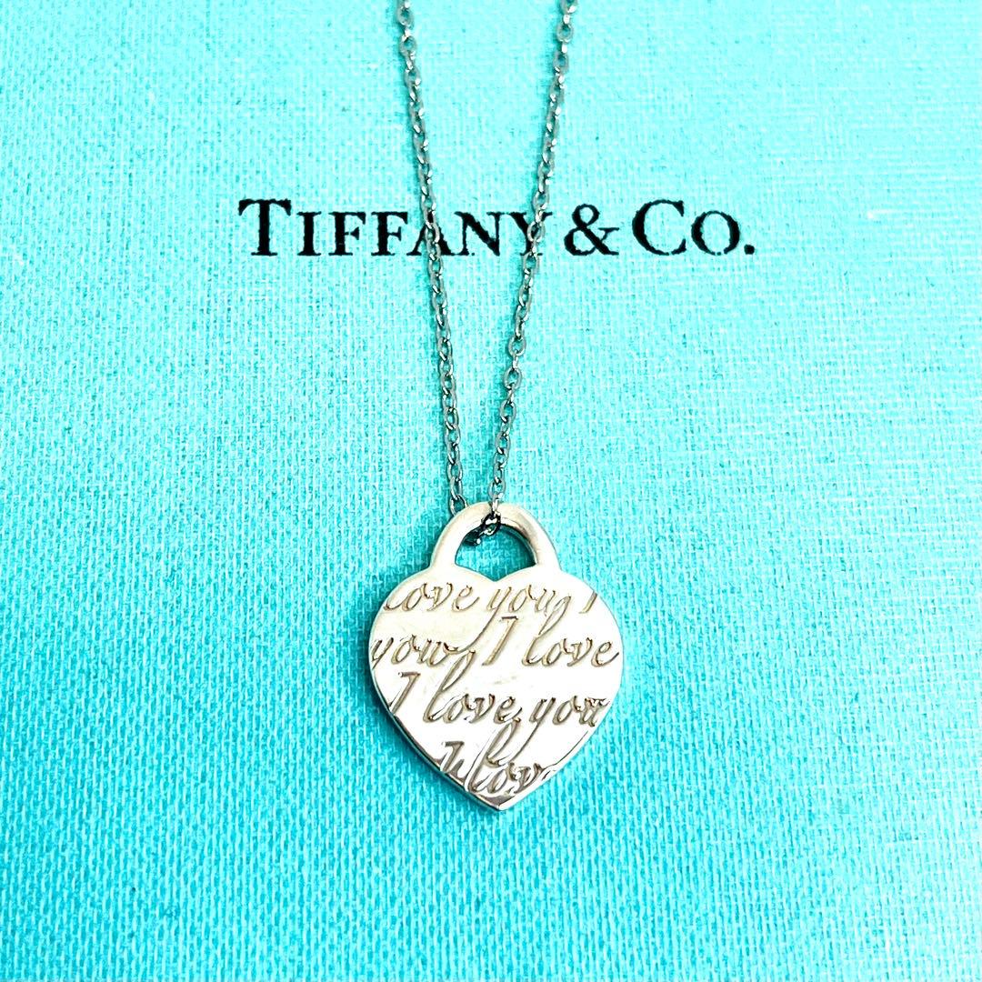 Tiffany & Co Notes Heart Tag Pendant Top Necklace Silver 925 Used I Love You