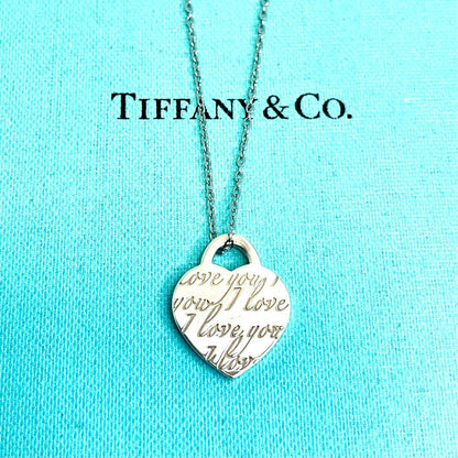 Tiffany & Co Notes Heart Tag Pendant Top Necklace Silver 925 Used I Love You