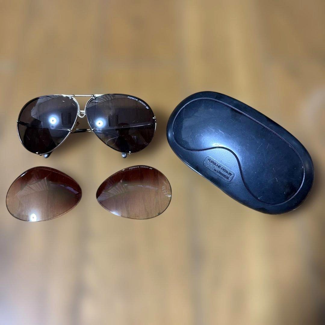 PORSCHE DESIGN by CARRERA Vintage Teardrop Aviator Sunglasses Gold Extra Lens