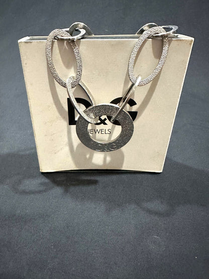 DOLCE & GABBANA Chain Necklace Silver Tone DJ0821 Logo Circle Ring Charm 50cm