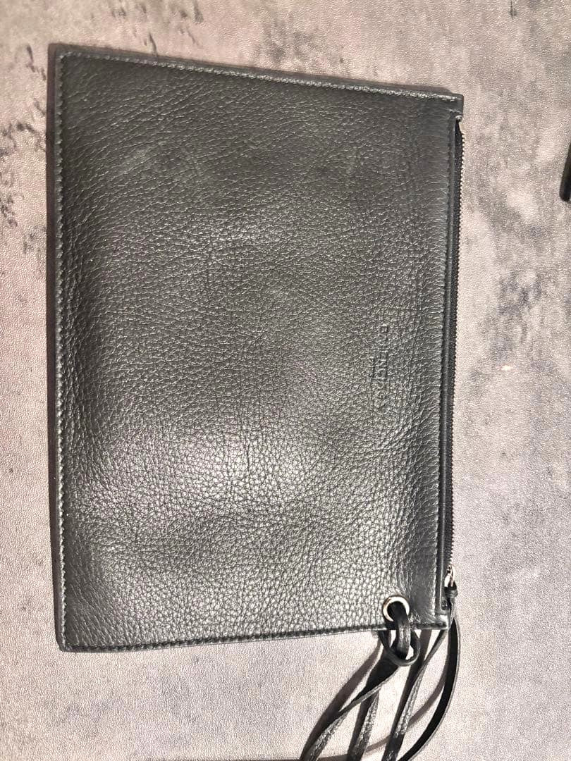 BALENCIAGA Flat Pouch Mirror Set Black Leather Logo Embossed Zip Clutch Bag