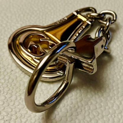 Gucci Auth Old GG Interlocking Logo Keychain Bag Charm Silver Gold 11.5 cm Used