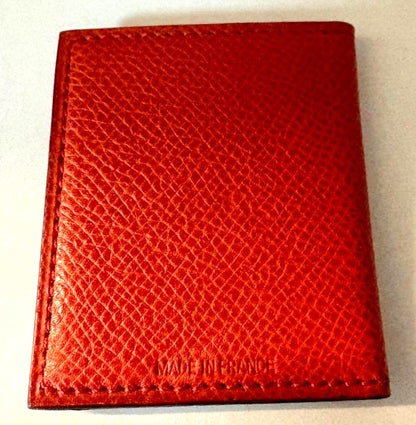 HERMES Card Case Mini Photo Holder Orange Leather Bifold 2.4x2.0in 6x5cm France