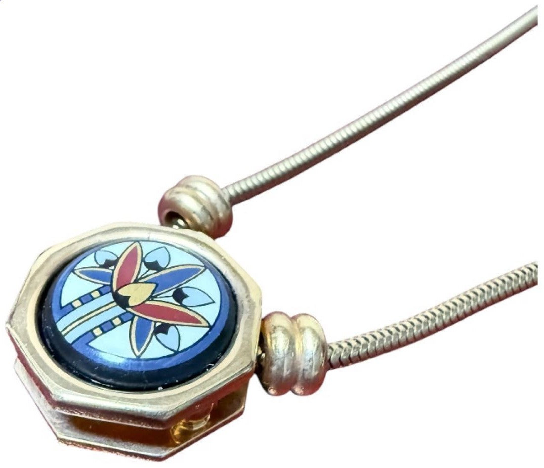Michaela Frey Wien Enamel Pendant Necklace Octagon Gold Tone Snake Chain Austria